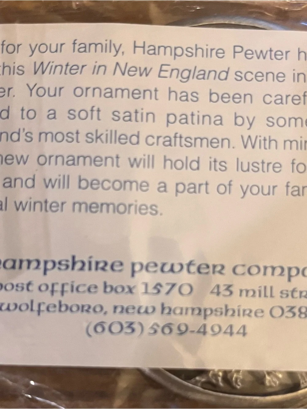 Authentic Hampshire Pewter New Hampshire Covered Bridge Holiday Ornament